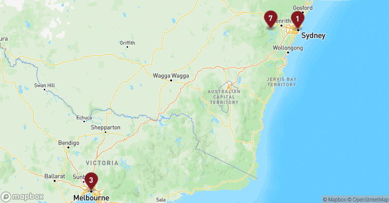 Kort over Australien & Oceanien fra Sydney med Carnival Adventure