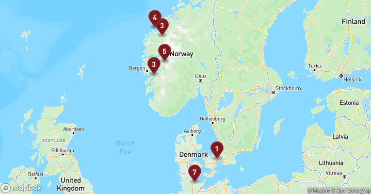 Kort over Norge fra København med MSC Euribia