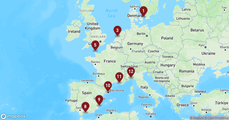 Kort over Middelhavet fra København med MSC Euribia