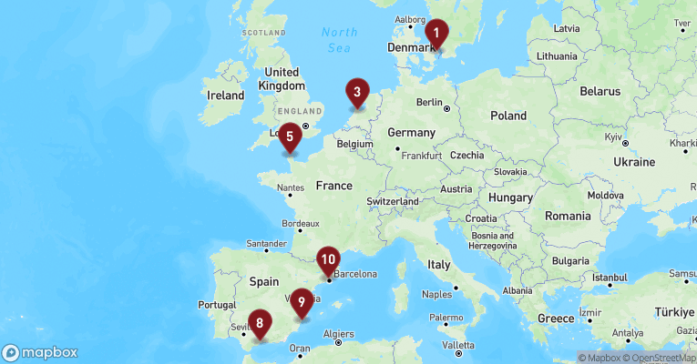 Kort over Middelhavet fra København med MSC Euribia
