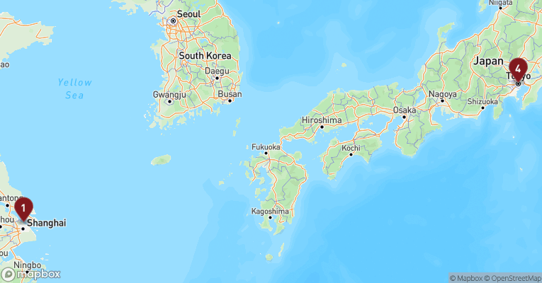 Kort over Asien & det Indiske Ocean fra Shanghai med MSC Bellissima