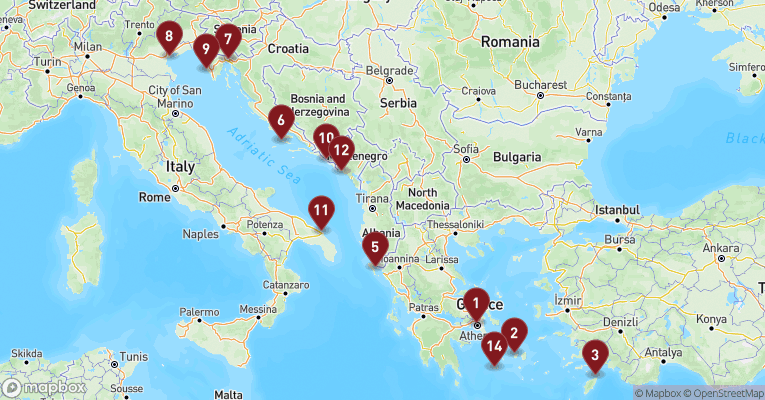 Kort over Middelhavet fra Athen med EXPLORA II