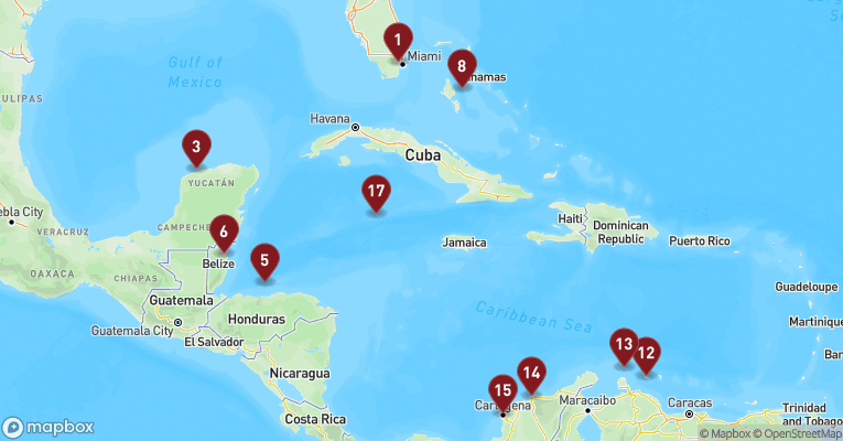 Kort over Caribien & Bahamas fra Miami med EXPLORA I