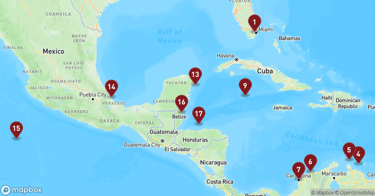 Kort over Caribien & Bahamas fra Miami med EXPLORA I