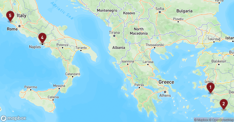 Kort over Middelhavet fra Kusadasi med MSC Divina