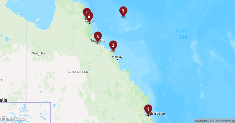 Kort over Australien & Oceanien fra Brisbane med Grand Princess