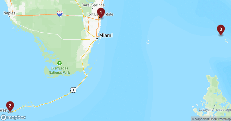 Kort over Caribien & Bahamas fra Fort Lauderdale med Celebrity Reflection