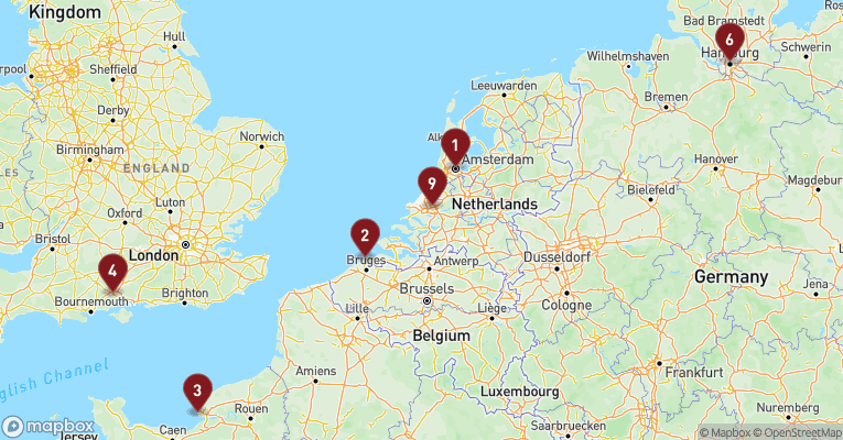 Kort over Øvrige Nordeuropa fra Amsterdam med MSC Preziosa