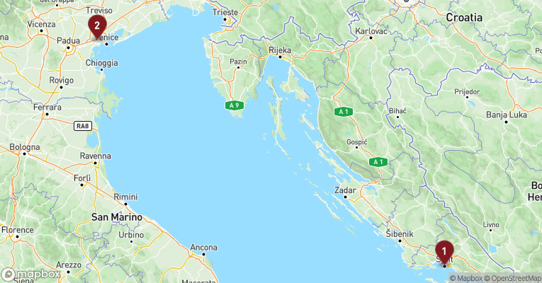 Kort over Middelhavet fra Split med MSC Armonia