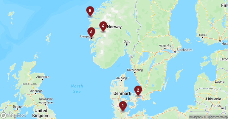 Kort over Norge fra Kiel med Costa Diadema