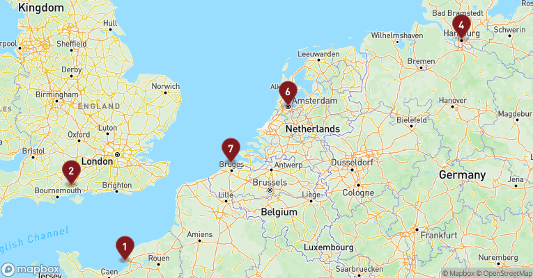 Kort over Øvrige Nordeuropa fra Le Havre med MSC Preziosa