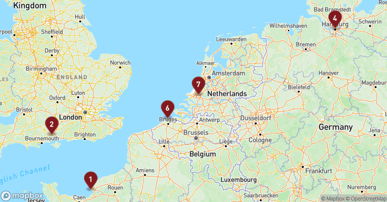 Kort over Øvrige Nordeuropa fra Le Havre med MSC Preziosa