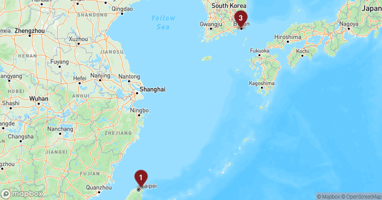 Kort over Asien & det Indiske Ocean fra Taipei med Costa Serena