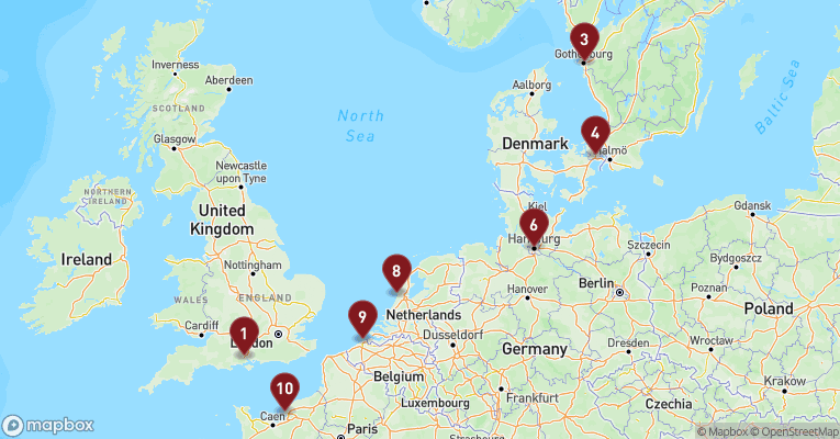 Kort over Øvrige Nordeuropa fra Southampton med Norwegian Star