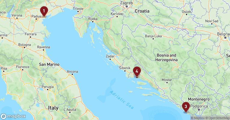 Kort over Middelhavet fra Venedig med MSC Lirica