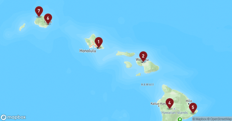 Kort over Hawaii fra Honolulu - Hawaii med Pride of America