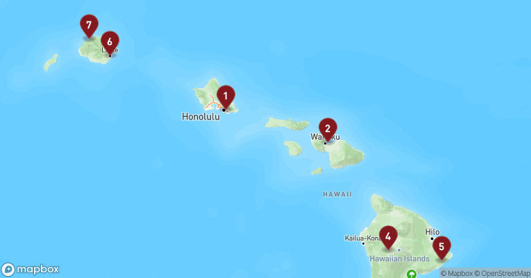 Kort over Hawaii fra Honolulu - Hawaii med Pride of America
