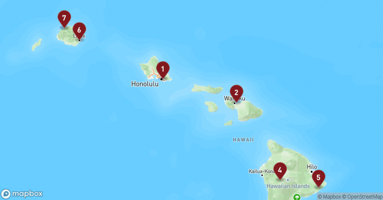 Kort over Hawaii fra Honolulu - Hawaii med Pride of America