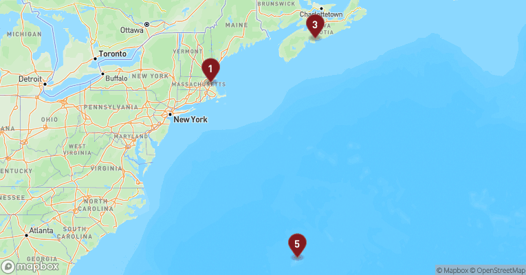 Kort over Nordamerika & Canada fra Boston med Norwegian Breakaway