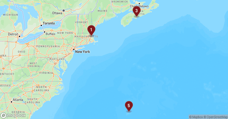 Kort over Nordamerika & Canada fra Boston med Norwegian Breakaway