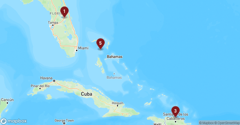 Kort over Caribien & Bahamas fra Port Canaveral med Norwegian Getaway