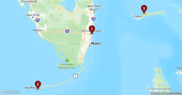 Kort over Caribien & Bahamas fra Fort Lauderdale med Celebrity Reflection