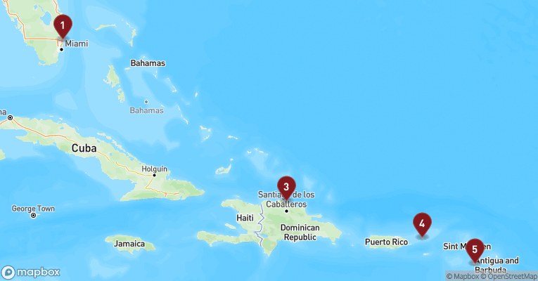 Kort over Caribien & Bahamas fra Fort Lauderdale med Celebrity Beyond