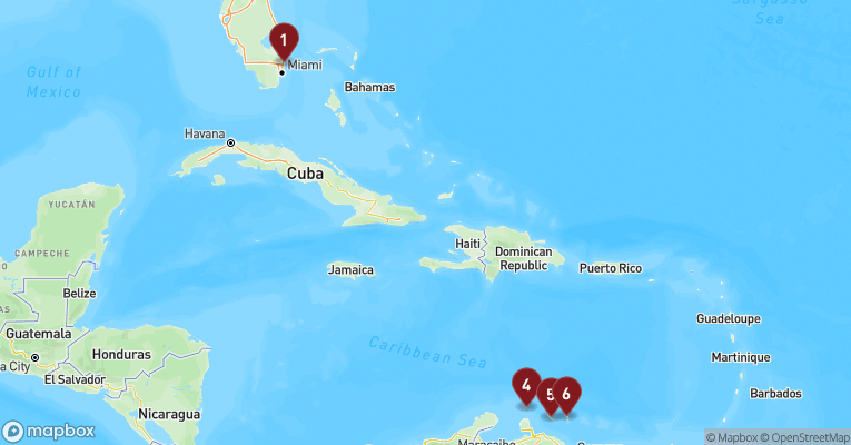 Kort over Caribien & Bahamas fra Fort Lauderdale med Celebrity Silhouette