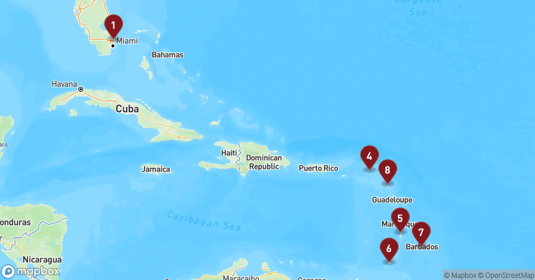 Kort over Caribien & Bahamas fra Fort Lauderdale med Celebrity Ascent