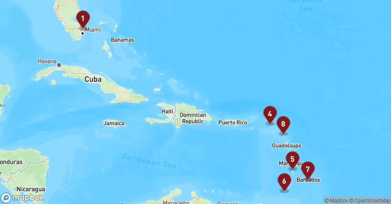 Kort over Caribien & Bahamas fra Fort Lauderdale med Celebrity Ascent