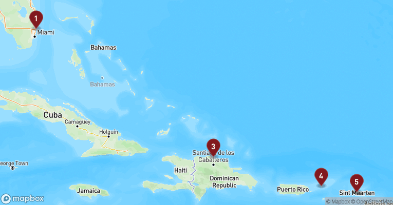 Kort over Caribien & Bahamas fra Fort Lauderdale med Celebrity Beyond