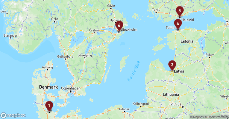 Kort over Baltikum fra Kiel med Mein Schiff 1