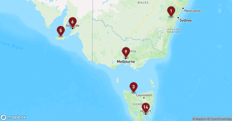 Kort over Australien & Oceanien fra Sydney med Norwegian Spirit