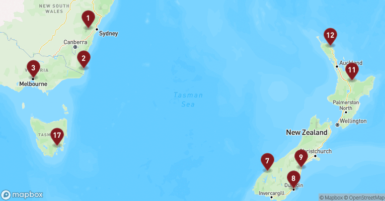 Kort over Australien & Oceanien fra Sydney med Norwegian Spirit