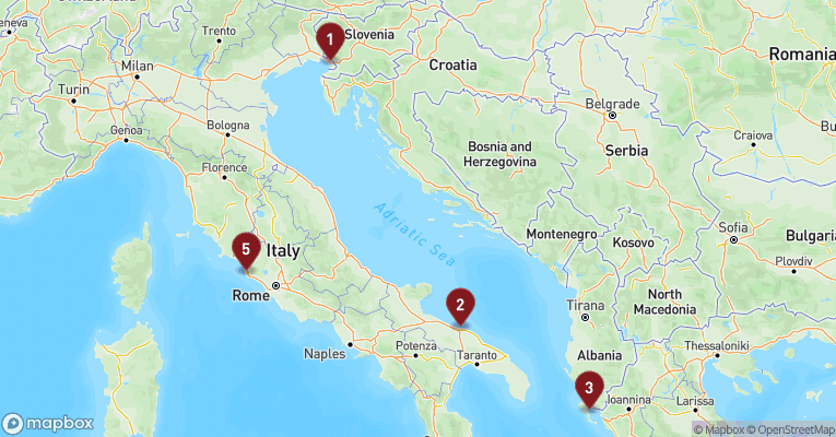 Kort over Middelhavet fra Trieste med Costa Deliziosa