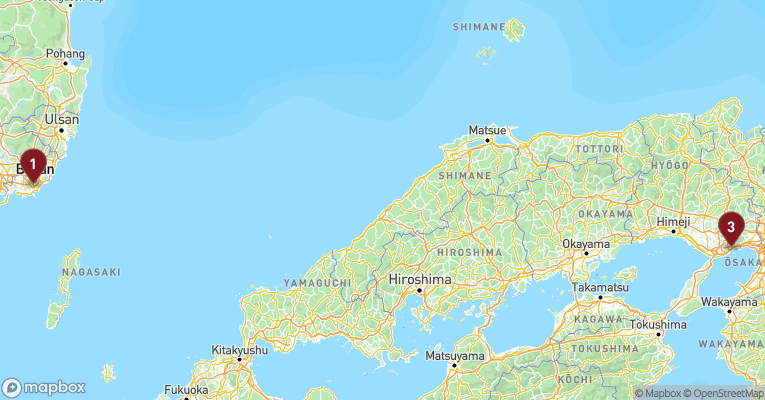 Kort over Asien & det Indiske Ocean fra Busan med Costa Serena