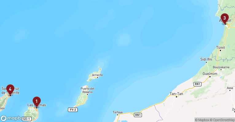 Kort over Kanarieøerne fra Las Palmas - Gran Canaria med Costa Smeralda