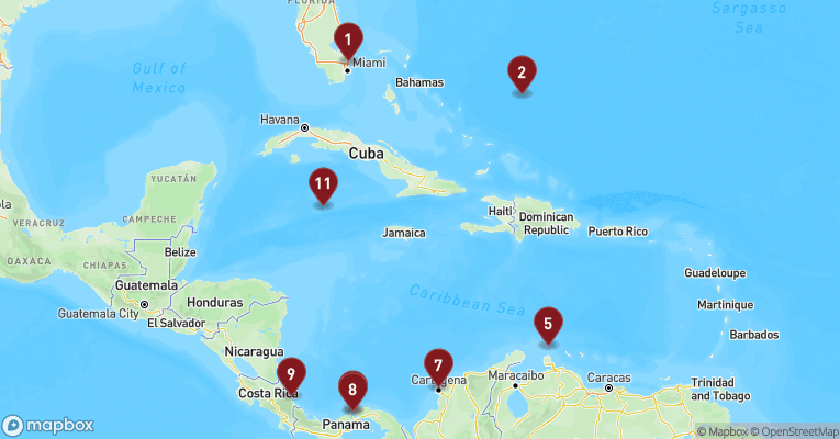 Kort over Caribien & Bahamas fra Fort Lauderdale med Nieuw Amsterdam