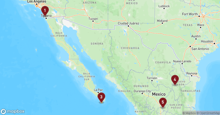 Kort over Californien & Mexico fra San Diego med Koningsdam
