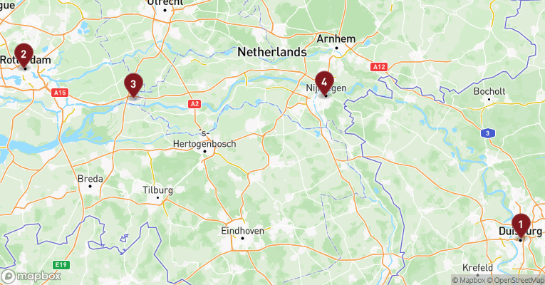 Kort over Rhinen fra Duisburg med A-ROSA AQUA