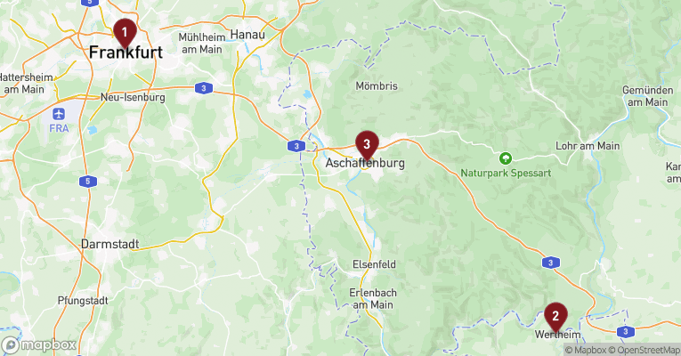 Kort over Rhinen fra Frankfurt med A-ROSA CLEA