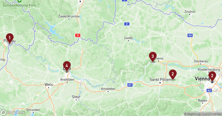 Kort over Donau fra Passau med A-ROSA MIA