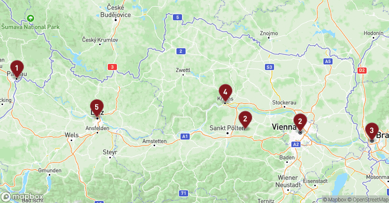 Kort over Donau fra Passau med A-ROSA MIA
