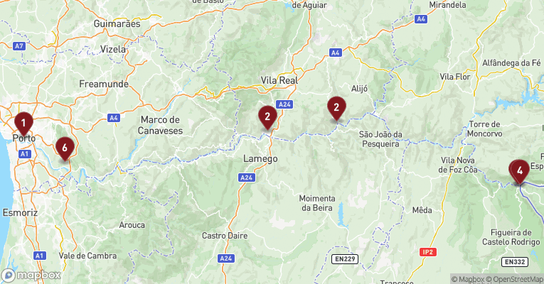 Kort over Douro fra Porto med A-ROSA ALVA