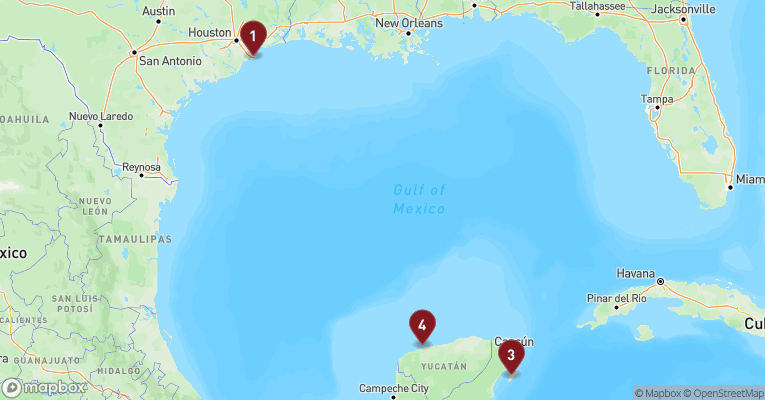 Kort over Caribien & Bahamas fra Galveston med Carnival Miracle