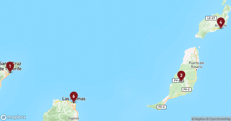 Kort over Kanarieøerne fra Santa Cruz - Tenerife med Costa Smeralda