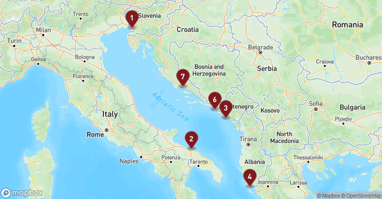 Kort over Middelhavet fra Trieste med Costa Deliziosa