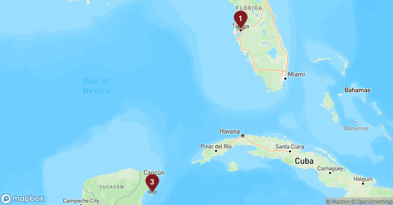 Kort over Caribien & Bahamas fra Tampa med Carnival Paradise