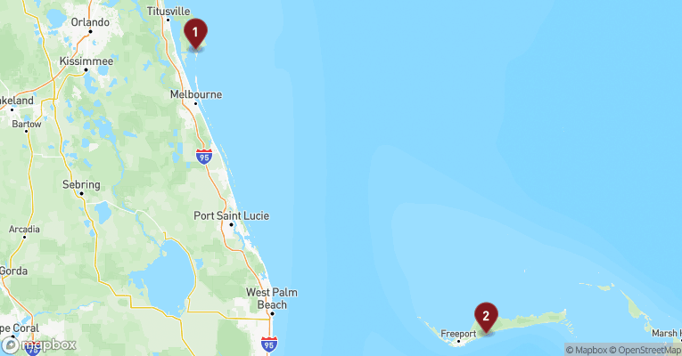 Kort over Caribien & Bahamas fra Port Canaveral med Carnival Glory