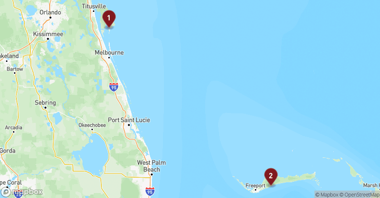 Kort over Caribien & Bahamas fra Port Canaveral med Carnival Glory